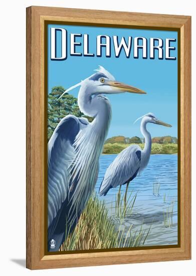 Delaware Blue Herons Scene-Lantern Press-Framed Stretched Canvas