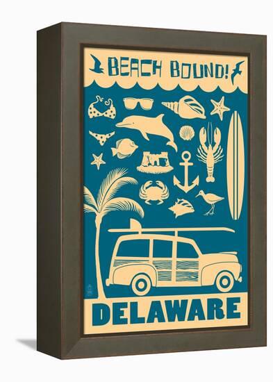 Delaware - Coastal Icons-Lantern Press-Framed Stretched Canvas