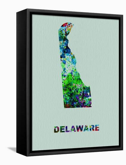 Delaware Color Splatter Map-NaxArt-Framed Stretched Canvas