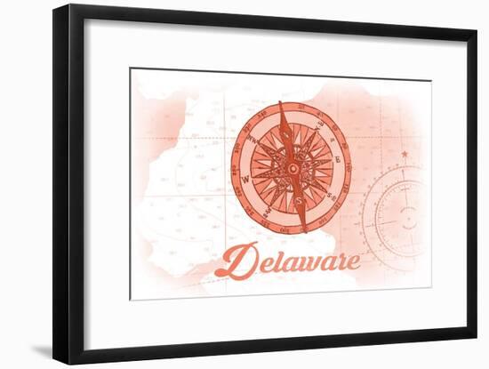 Delaware - Compass - Coral - Coastal Icon-Lantern Press-Framed Art Print