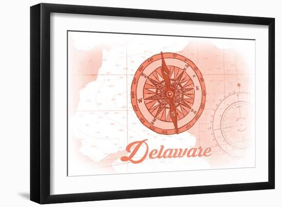 Delaware - Compass - Coral - Coastal Icon-Lantern Press-Framed Art Print