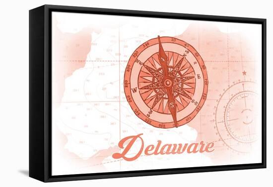 Delaware - Compass - Coral - Coastal Icon-Lantern Press-Framed Stretched Canvas
