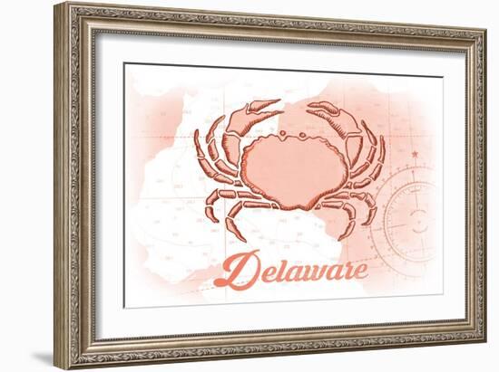 Delaware - Crab - Coral - Coastal Icon-Lantern Press-Framed Art Print