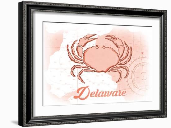 Delaware - Crab - Coral - Coastal Icon-Lantern Press-Framed Art Print