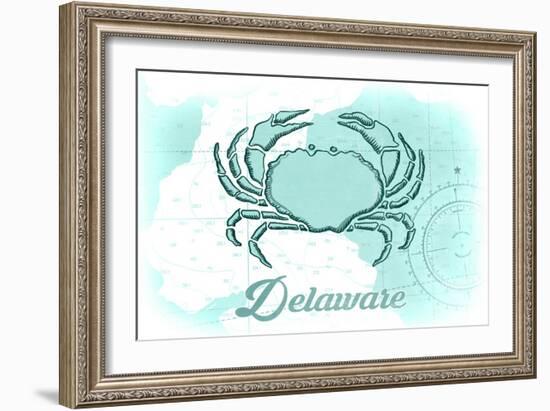 Delaware - Crab - Teal - Coastal Icon-Lantern Press-Framed Art Print
