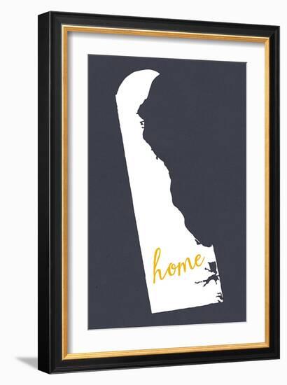 Delaware - Home State - White on Gray-Lantern Press-Framed Art Print