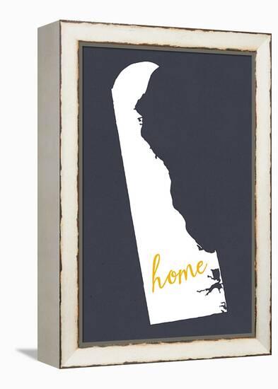 Delaware - Home State - White on Gray-Lantern Press-Framed Stretched Canvas