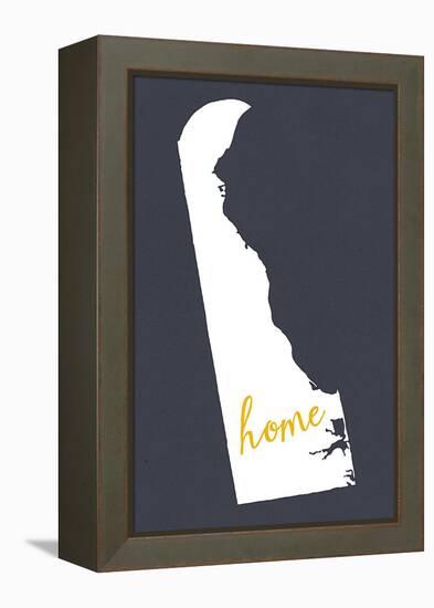 Delaware - Home State - White on Gray-Lantern Press-Framed Stretched Canvas