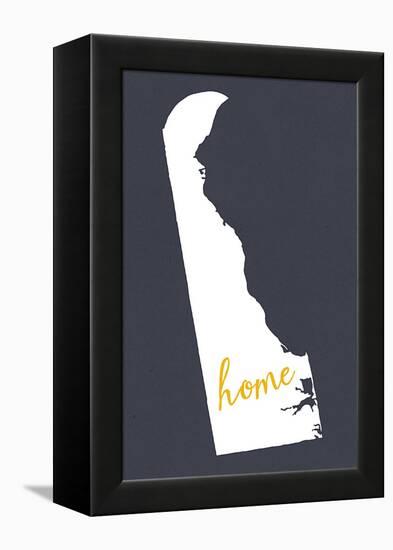 Delaware - Home State - White on Gray-Lantern Press-Framed Stretched Canvas