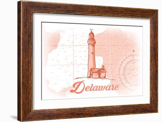 Delaware - Lighthouse - Coral - Coastal Icon-Lantern Press-Framed Art Print