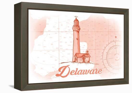 Delaware - Lighthouse - Coral - Coastal Icon-Lantern Press-Framed Stretched Canvas