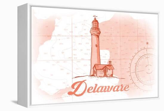 Delaware - Lighthouse - Coral - Coastal Icon-Lantern Press-Framed Stretched Canvas