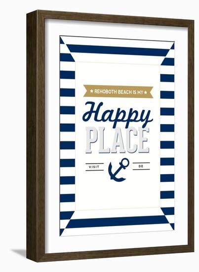 Delaware - Rehoboth Beach is My Happy Place - Stripes-Lantern Press-Framed Art Print