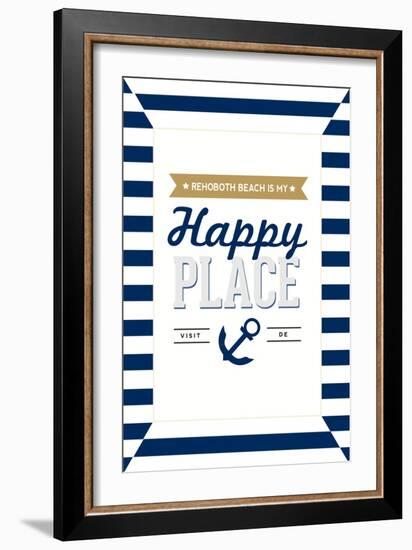 Delaware - Rehoboth Beach is My Happy Place - Stripes-Lantern Press-Framed Art Print