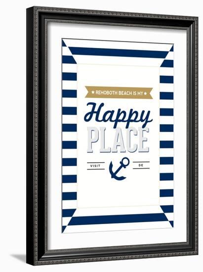 Delaware - Rehoboth Beach is My Happy Place - Stripes-Lantern Press-Framed Art Print