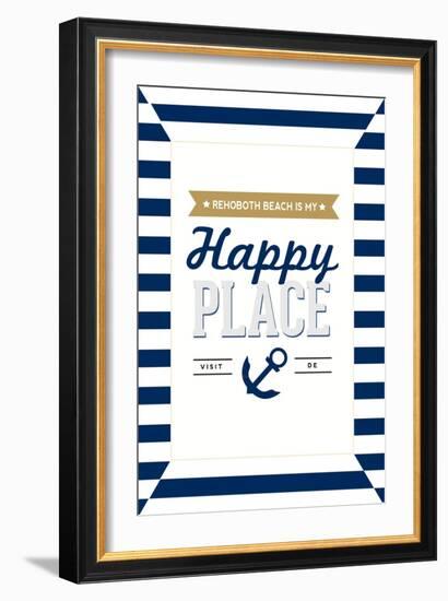 Delaware - Rehoboth Beach is My Happy Place - Stripes-Lantern Press-Framed Art Print