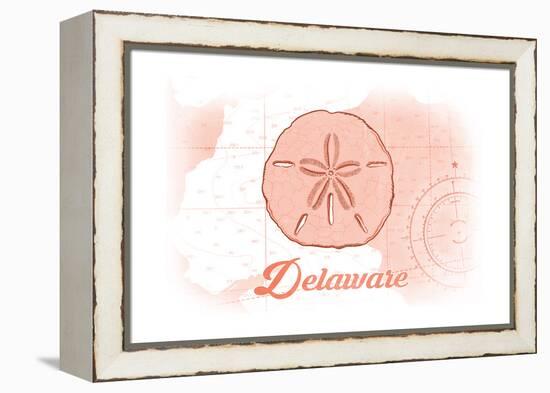 Delaware - Sand Dollar - Coral - Coastal Icon-Lantern Press-Framed Stretched Canvas