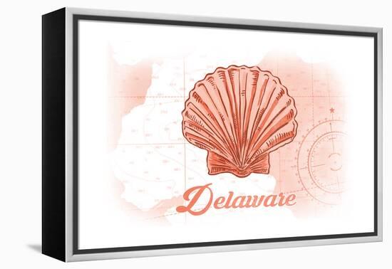 Delaware - Scallop Shell - Coral - Coastal Icon-Lantern Press-Framed Stretched Canvas