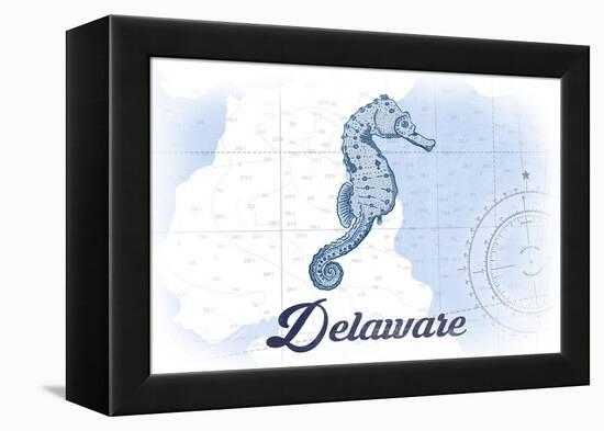 Delaware - Seahorse - Blue - Coastal Icon-Lantern Press-Framed Stretched Canvas