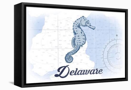 Delaware - Seahorse - Blue - Coastal Icon-Lantern Press-Framed Stretched Canvas