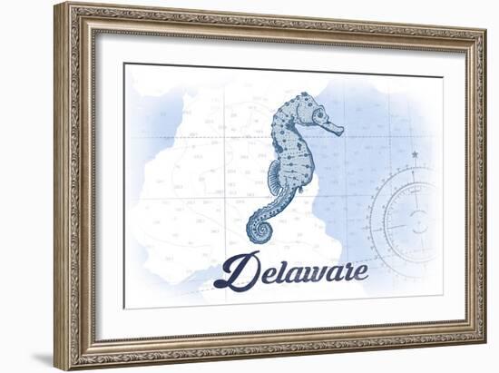 Delaware - Seahorse - Blue - Coastal Icon-Lantern Press-Framed Art Print