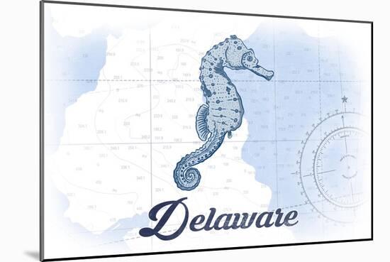 Delaware - Seahorse - Blue - Coastal Icon-Lantern Press-Mounted Art Print