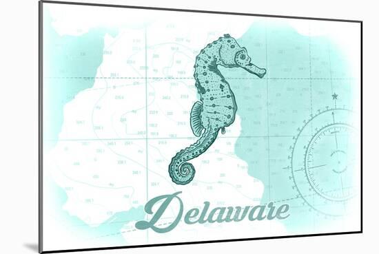 Delaware - Seahorse - Teal - Coastal Icon-Lantern Press-Mounted Art Print