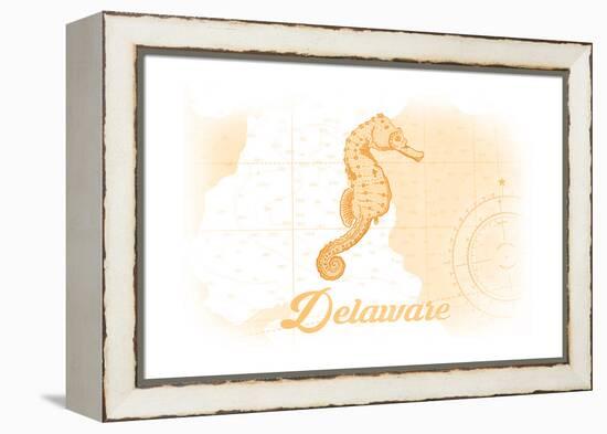 Delaware - Seahorse - Yellow - Coastal Icon-Lantern Press-Framed Stretched Canvas