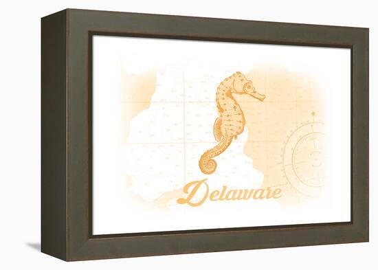 Delaware - Seahorse - Yellow - Coastal Icon-Lantern Press-Framed Stretched Canvas