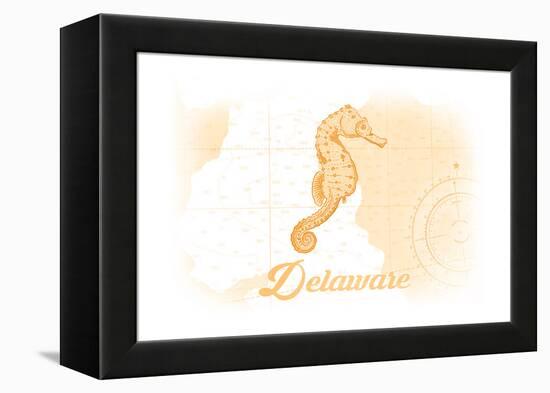 Delaware - Seahorse - Yellow - Coastal Icon-Lantern Press-Framed Stretched Canvas