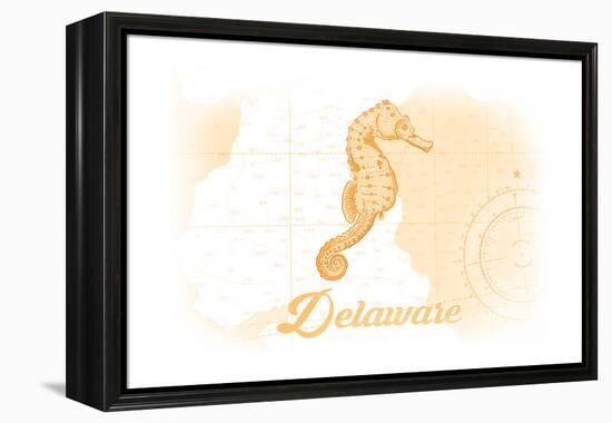 Delaware - Seahorse - Yellow - Coastal Icon-Lantern Press-Framed Stretched Canvas