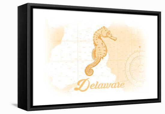 Delaware - Seahorse - Yellow - Coastal Icon-Lantern Press-Framed Stretched Canvas