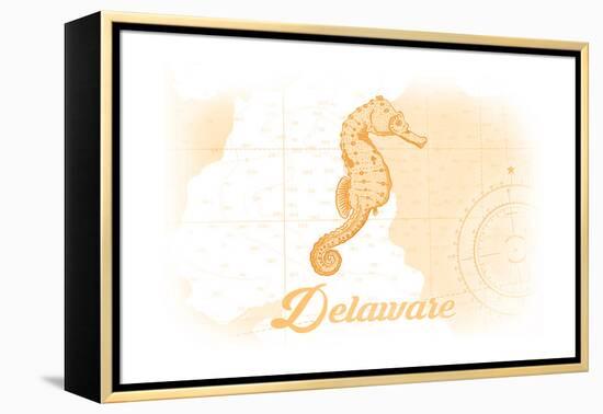 Delaware - Seahorse - Yellow - Coastal Icon-Lantern Press-Framed Stretched Canvas