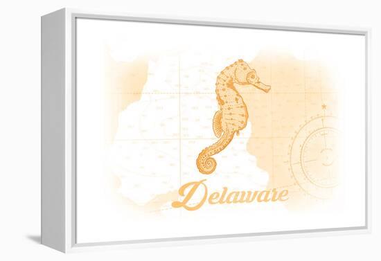 Delaware - Seahorse - Yellow - Coastal Icon-Lantern Press-Framed Stretched Canvas