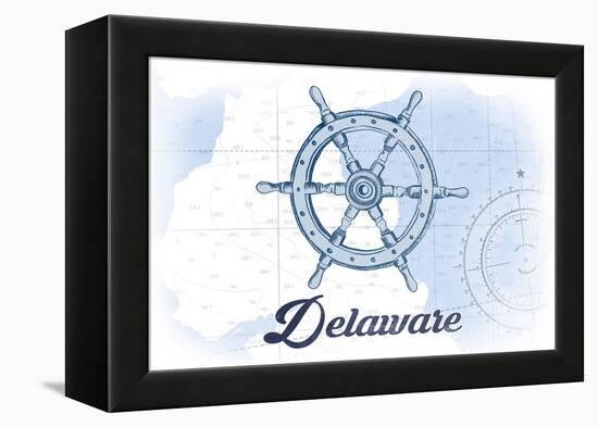 Delaware - Ship Wheel - Blue - Coastal Icon-Lantern Press-Framed Stretched Canvas