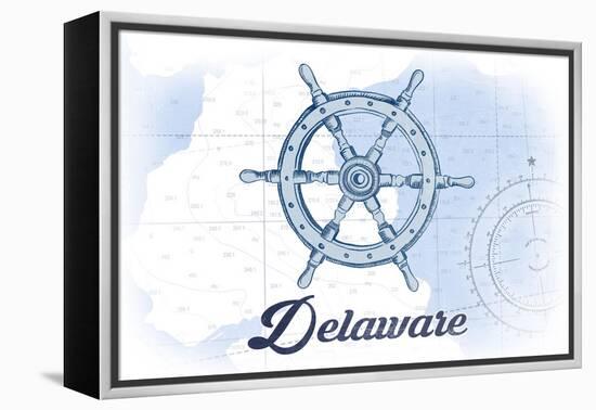 Delaware - Ship Wheel - Blue - Coastal Icon-Lantern Press-Framed Stretched Canvas