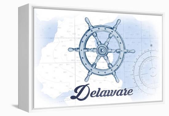 Delaware - Ship Wheel - Blue - Coastal Icon-Lantern Press-Framed Stretched Canvas