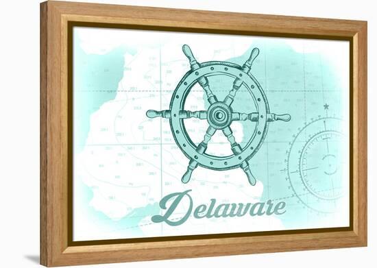 Delaware - Ship Wheel - Teal - Coastal Icon-Lantern Press-Framed Stretched Canvas