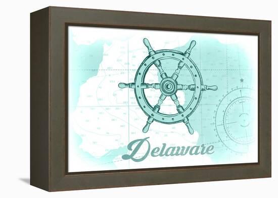 Delaware - Ship Wheel - Teal - Coastal Icon-Lantern Press-Framed Stretched Canvas