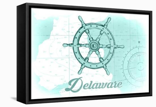 Delaware - Ship Wheel - Teal - Coastal Icon-Lantern Press-Framed Stretched Canvas