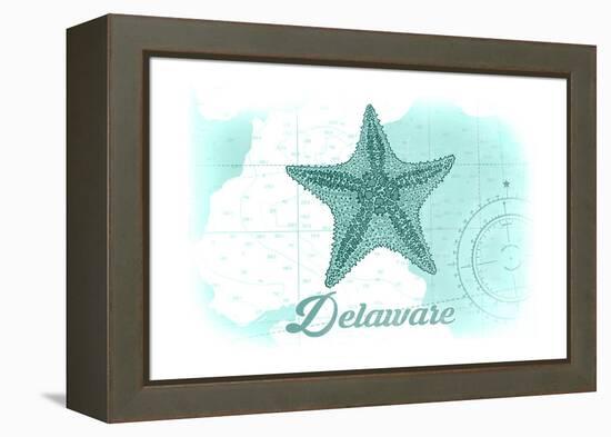 Delaware - Starfish - Teal - Coastal Icon-Lantern Press-Framed Stretched Canvas