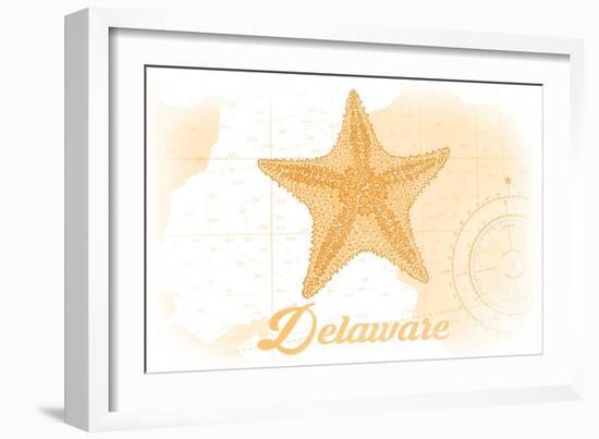 Delaware - Starfish - Yellow - Coastal Icon-Lantern Press-Framed Art Print