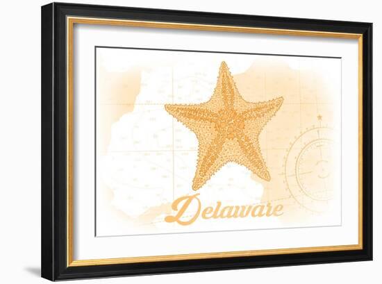 Delaware - Starfish - Yellow - Coastal Icon-Lantern Press-Framed Art Print