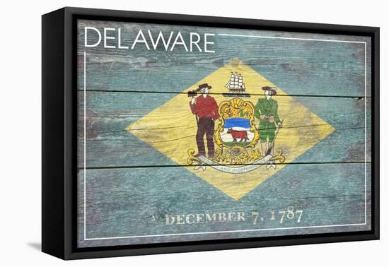 Delaware State Flag - Barnwood Painting-Lantern Press-Framed Stretched Canvas