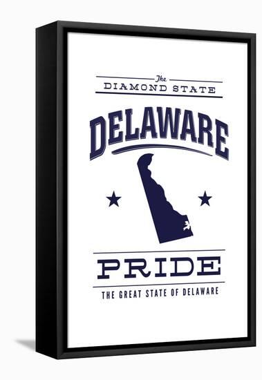 Delaware State Pride - Blue on White-Lantern Press-Framed Stretched Canvas