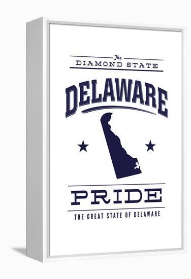 Delaware State Pride - Blue on White-Lantern Press-Framed Stretched Canvas