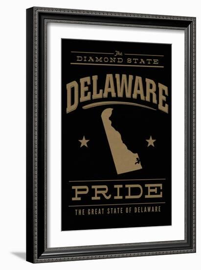 Delaware State Pride - Gold on Black-Lantern Press-Framed Art Print