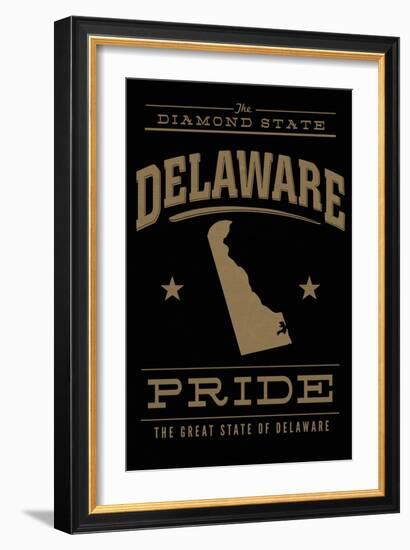 Delaware State Pride - Gold on Black-Lantern Press-Framed Art Print