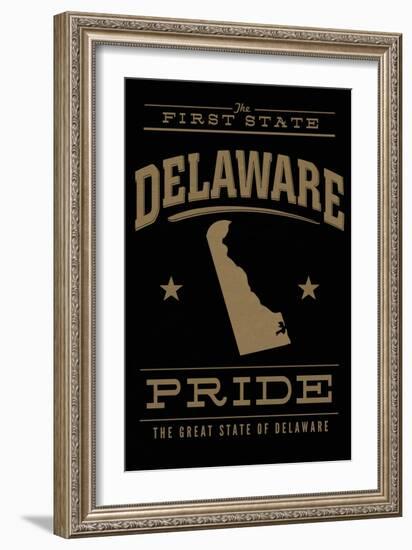 Delaware State Pride - the First State - Gold on Black-Lantern Press-Framed Art Print