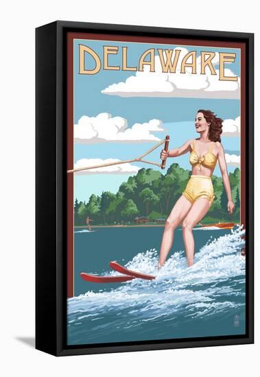 Delaware - Water Skier and Lake-Lantern Press-Framed Stretched Canvas